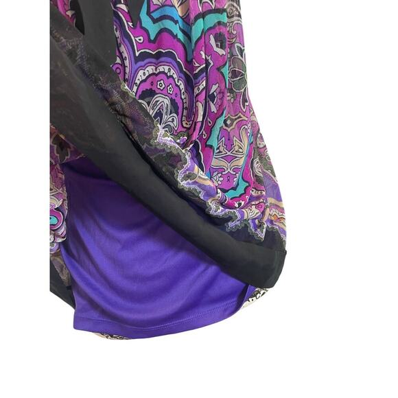Y2K ECI NEW YORK BLOUSE DRESS MINI PURPLE PAISLEY SZ 4 BOHO ECLECTIC RETRO - Picture 8 of 12